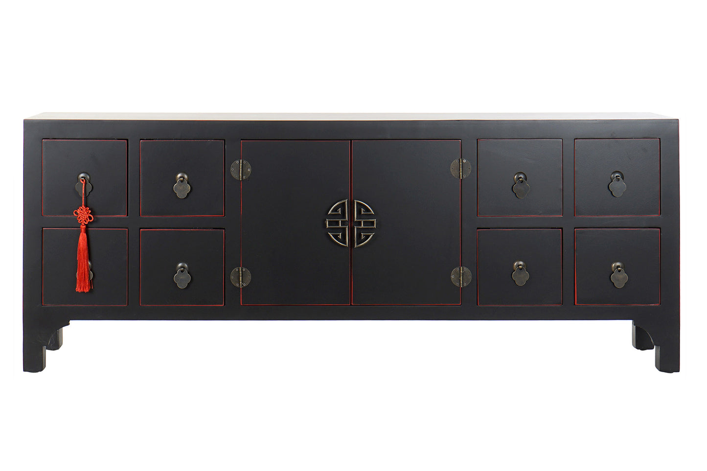 Mueble TV abeto mdf 130*24*51cm oriental negro/rojo