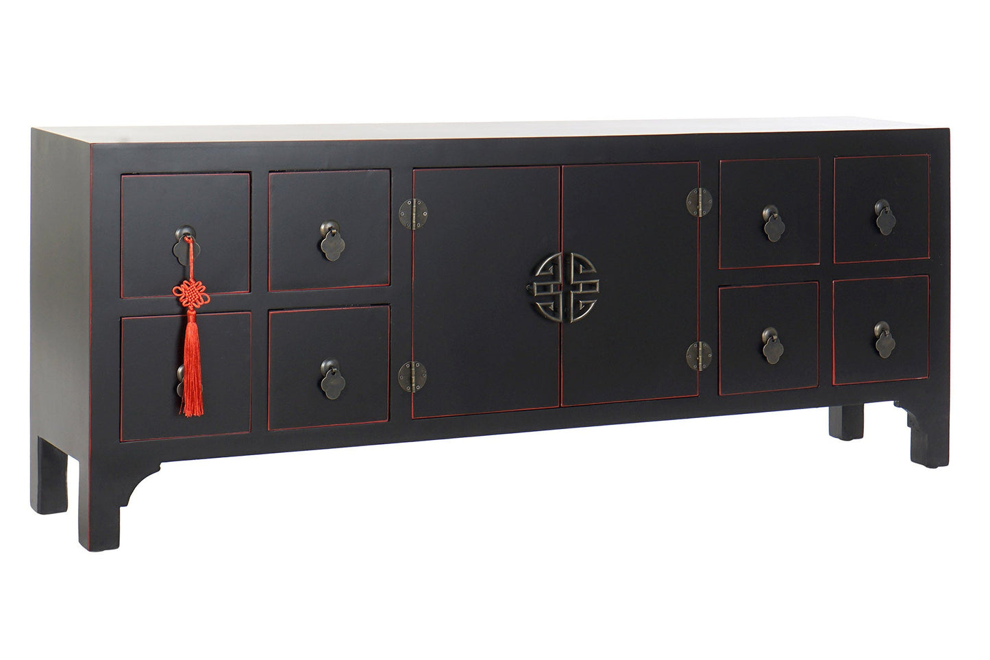 Mueble TV abeto mdf 130*24*51cm oriental negro/rojo