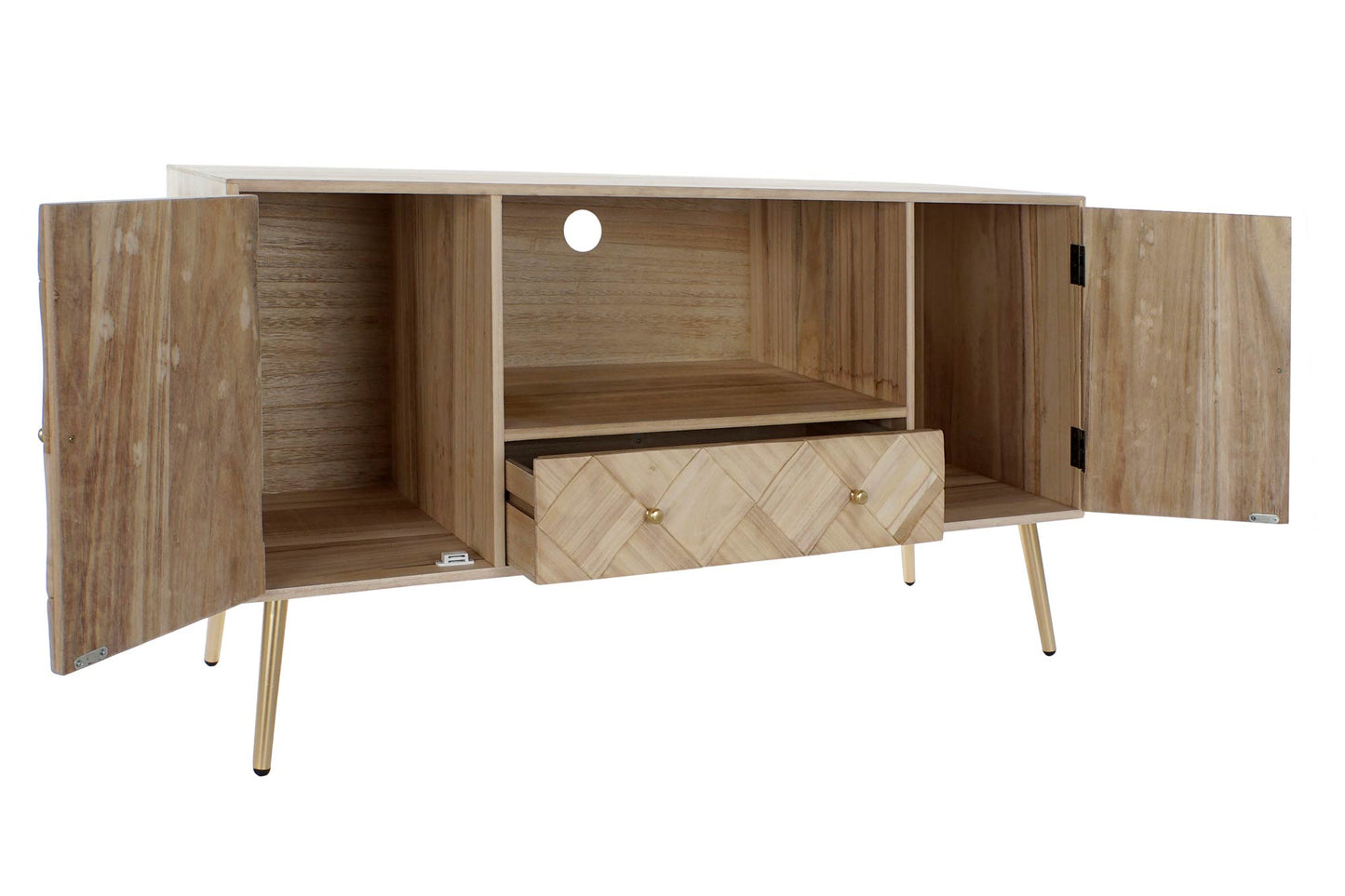 Mueble TV paulownia pino 118x40x65cm natural