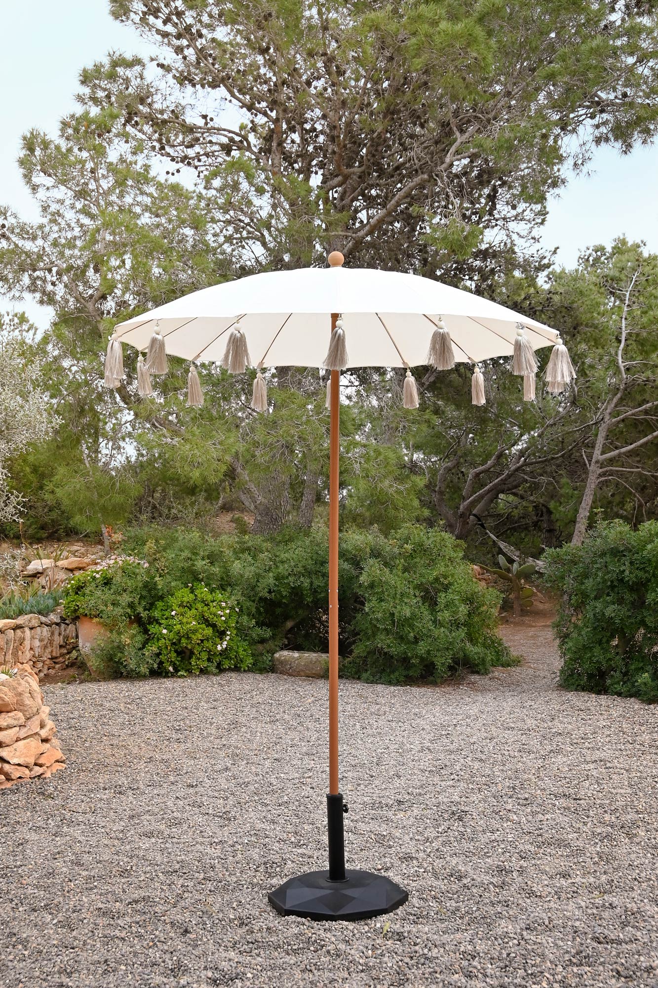 Parasol algodon metal 170*170*230cm flecos beige