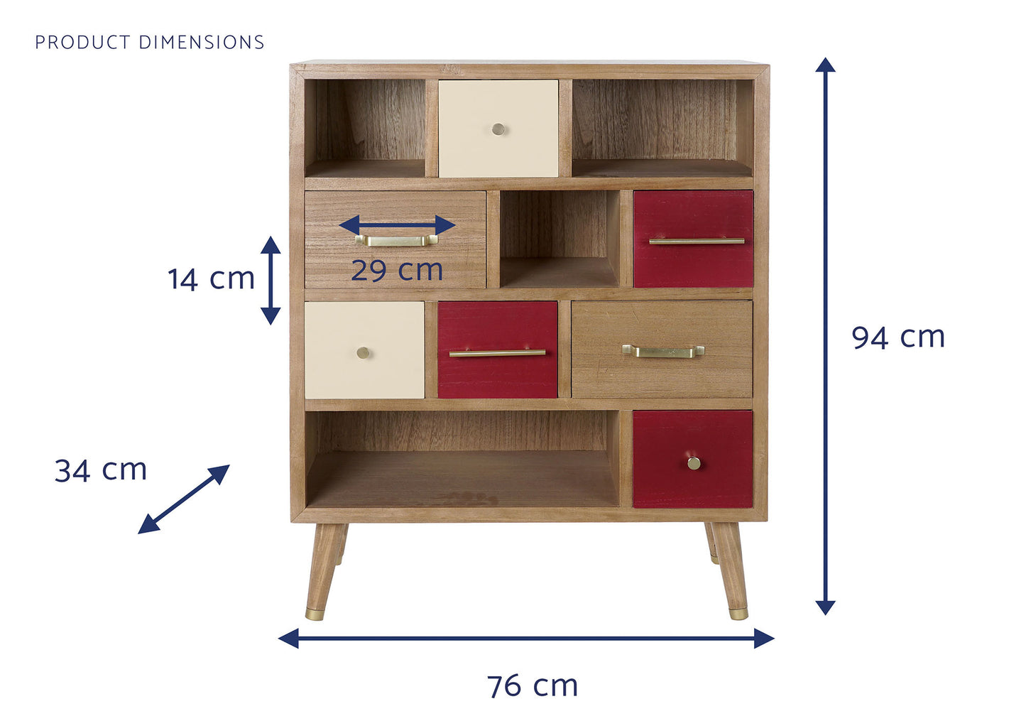 Cajonera madera metal 76*34*94cm granate