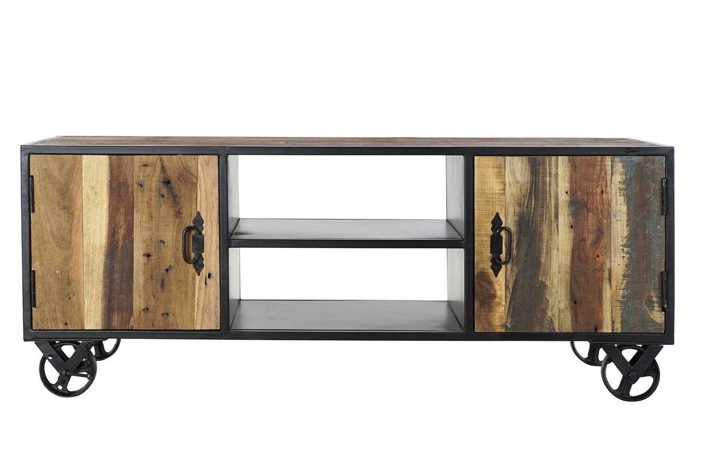 Buffet madera reciclada metal 140*40*55cm ruedas