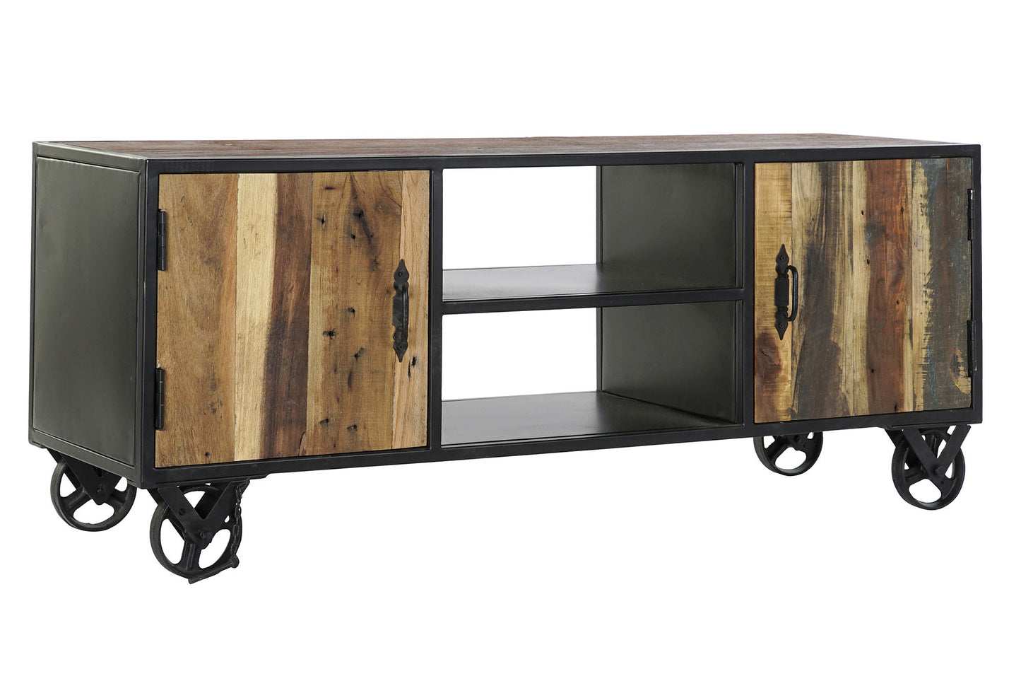 Buffet madera reciclada metal 140*40*55cm ruedas