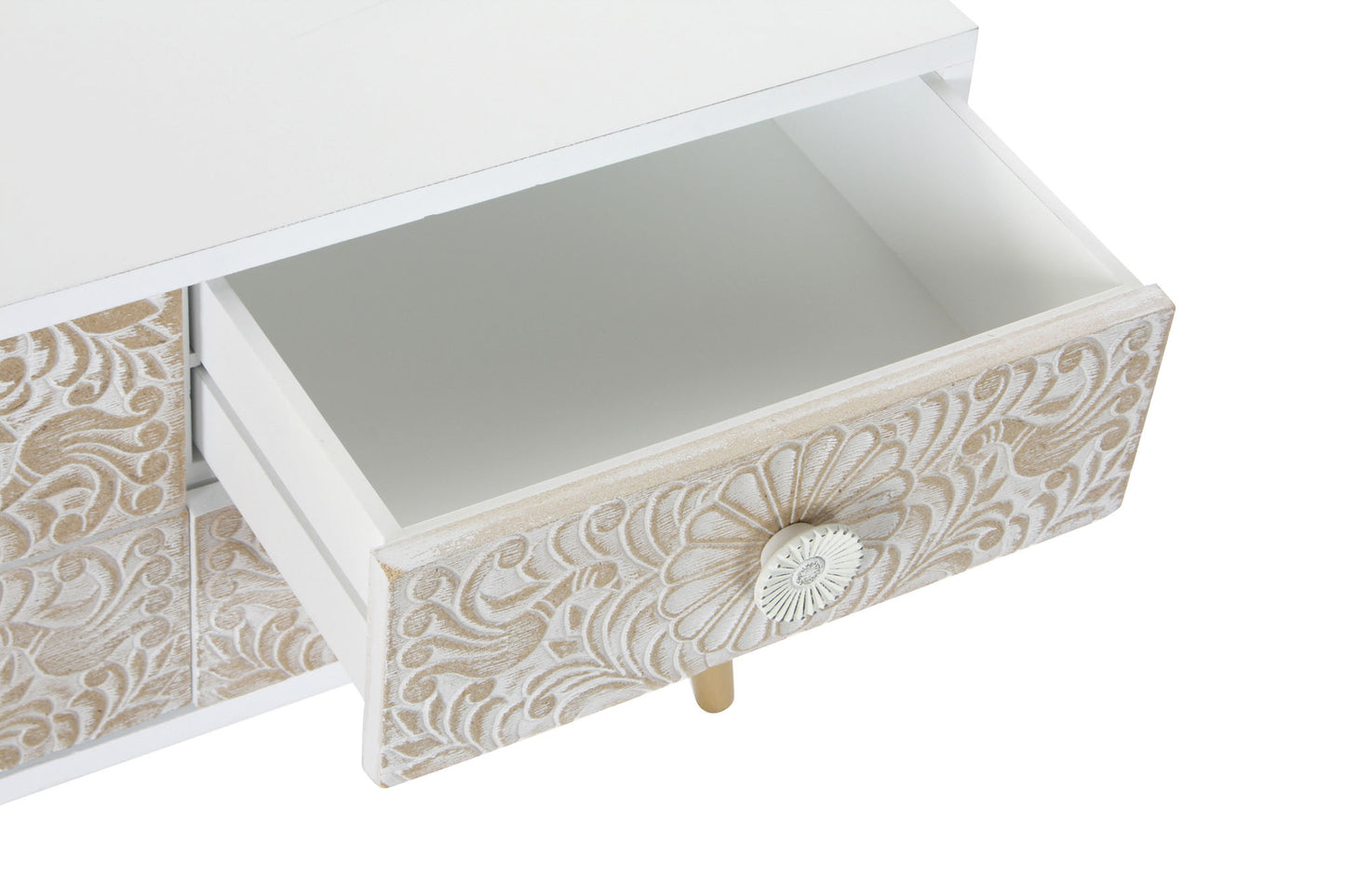 Mueble TV abeto 119*42*50cm mandala blanco