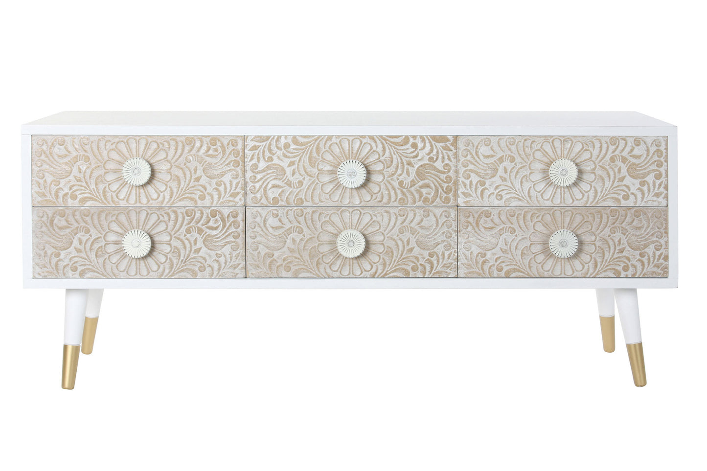 Mueble TV abeto 119*42*50cm mandala blanco