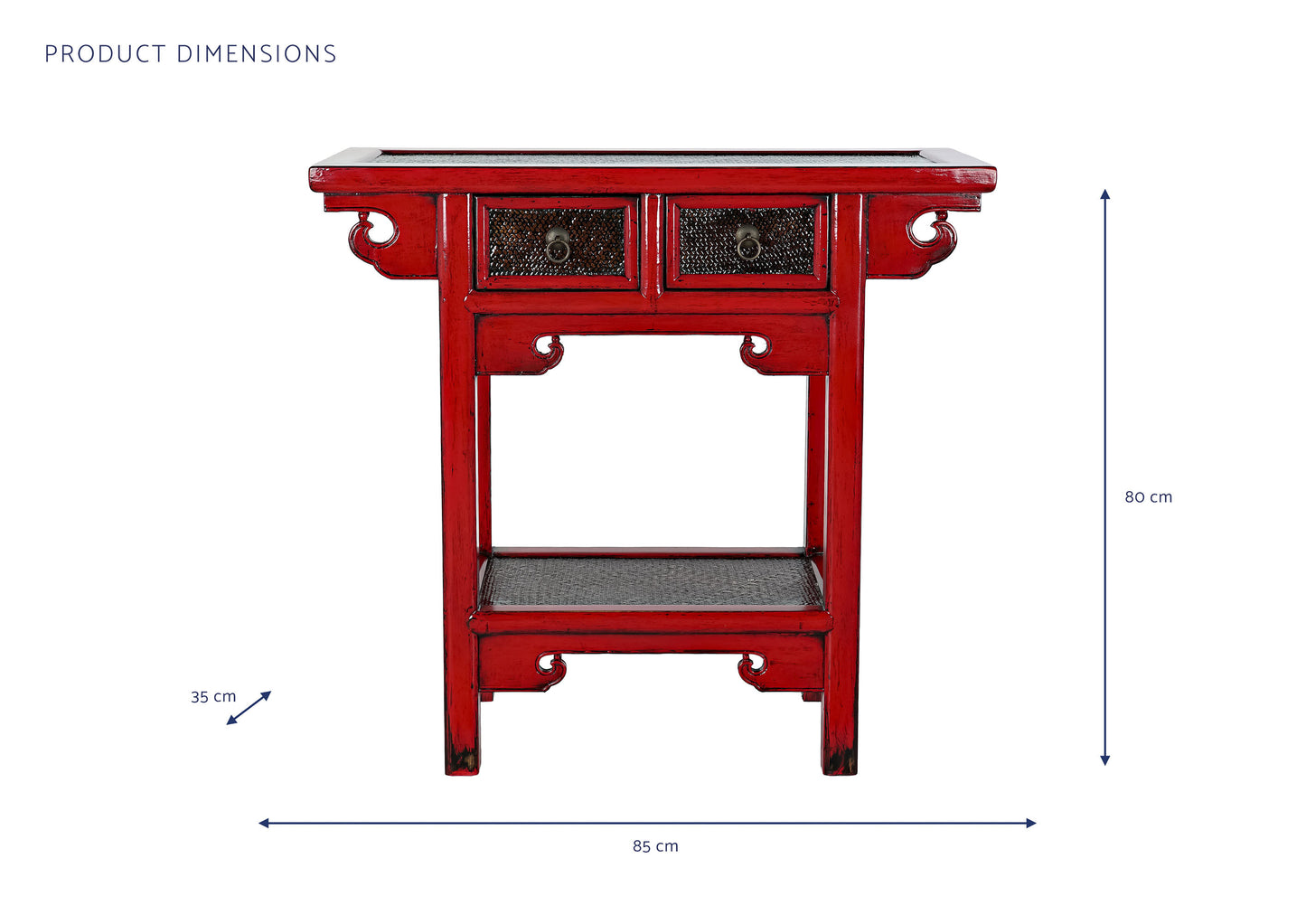 Consola olmo metal 85*35*80cm 2 cajones rojo