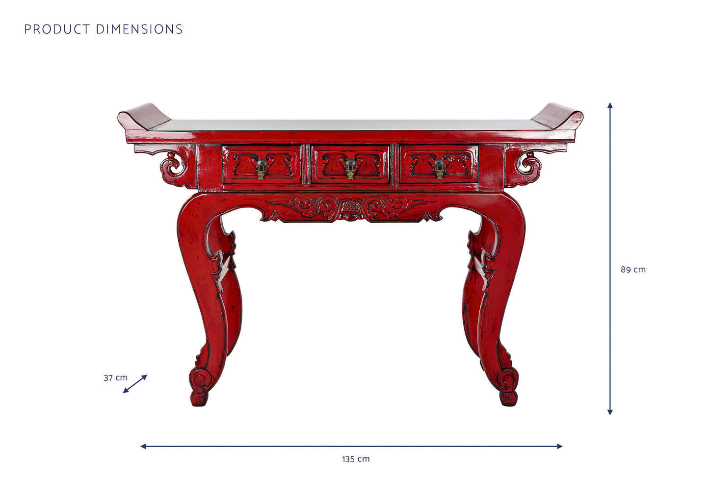 Consola olmo metal 135*37*89cm 3 caj rojo