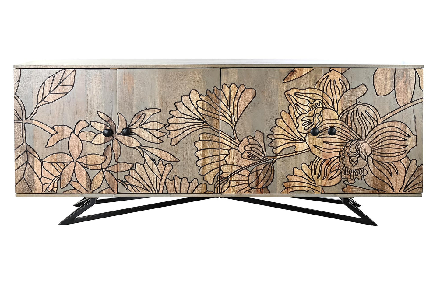 Buffet mango metal 177*45*74cm flores gris