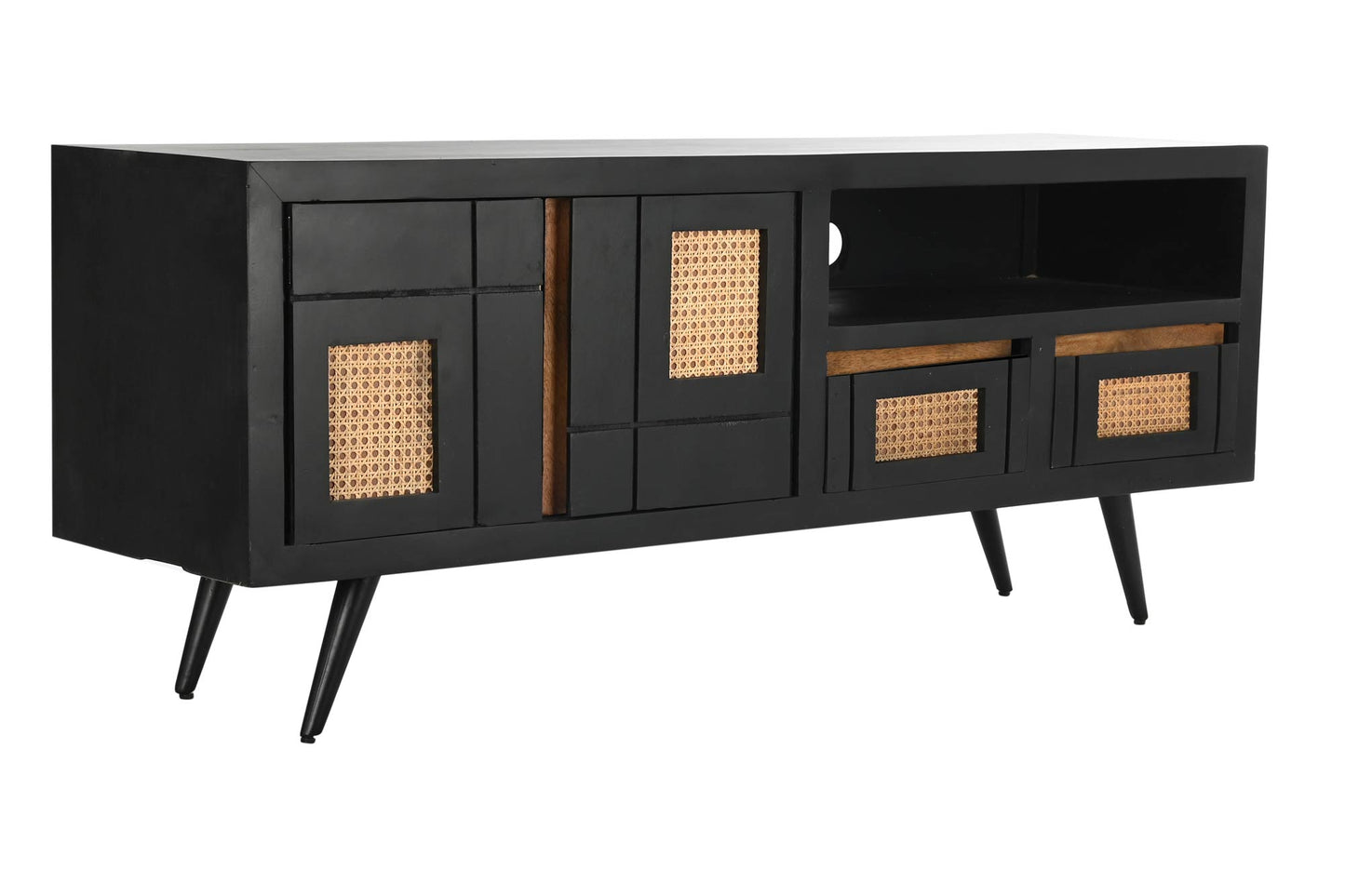 Mueble TV mango ratan 145.5*40.5*60cm negro