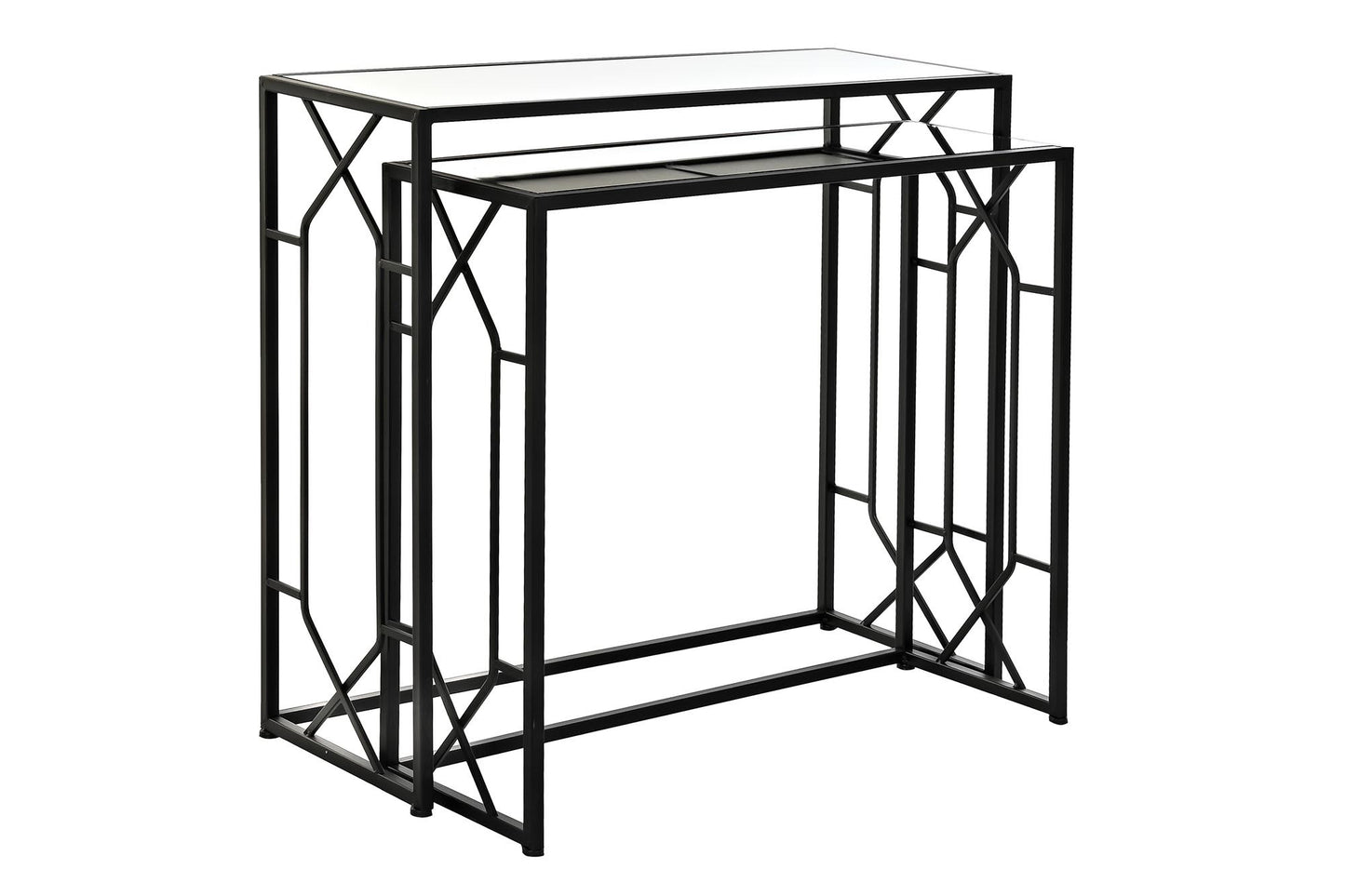 Consola set 2 metal cristal 82*32*76cm negro