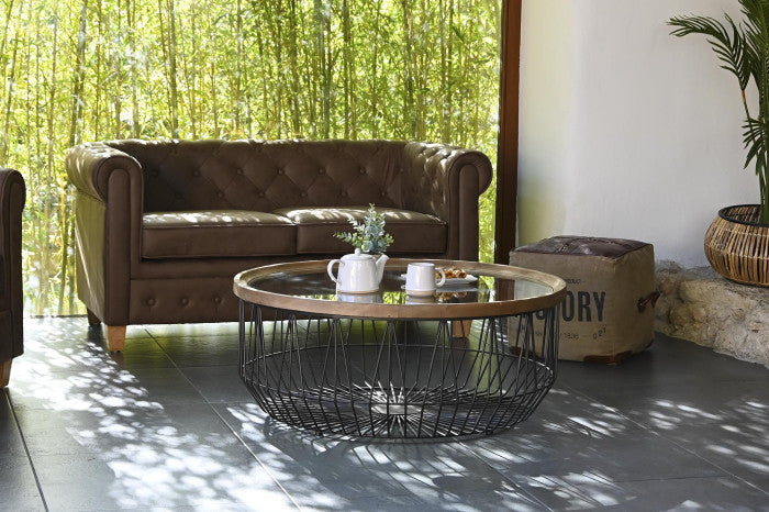 Sofá de Poliéster y Madera 151 × 82 × 70 cm – Marrón Oscuro