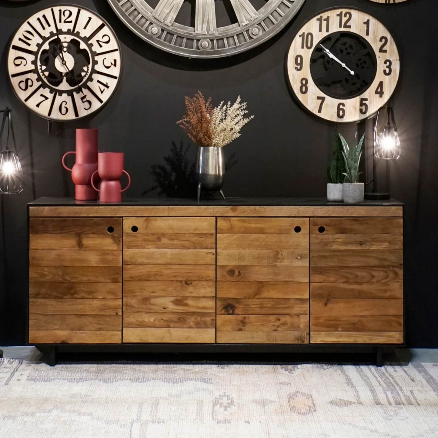 Buffet madera reciclada pino 180*48*76cm negro