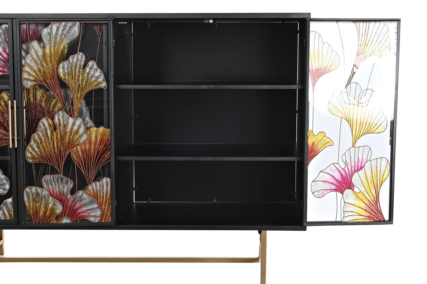 Buffet metal cristal 135*38*95cm hojas amarillo