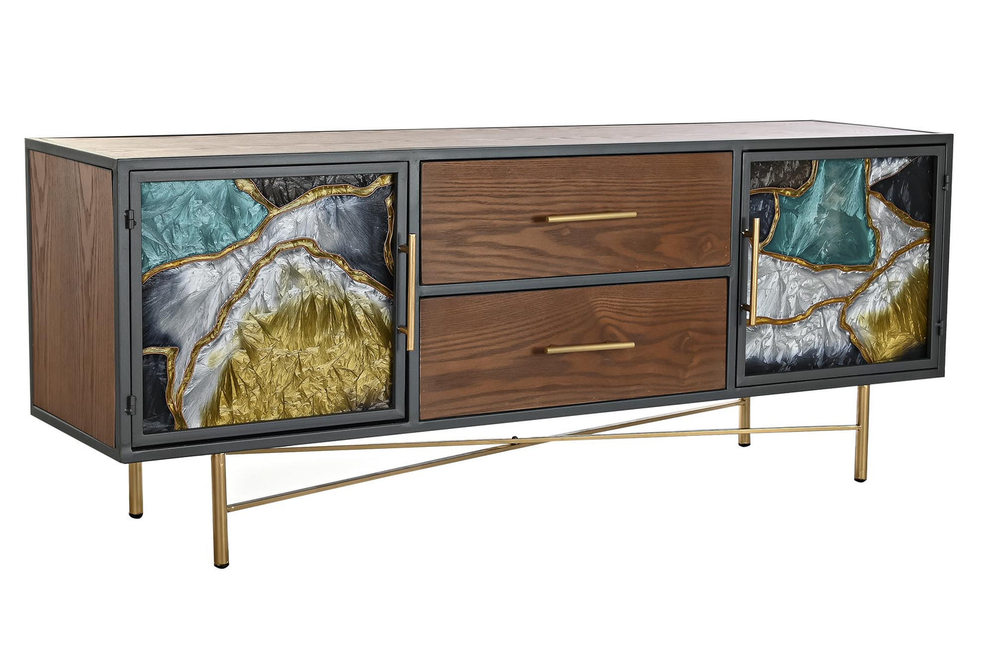 Mueble TV metal cristal 140*35*55cm marron oscuro