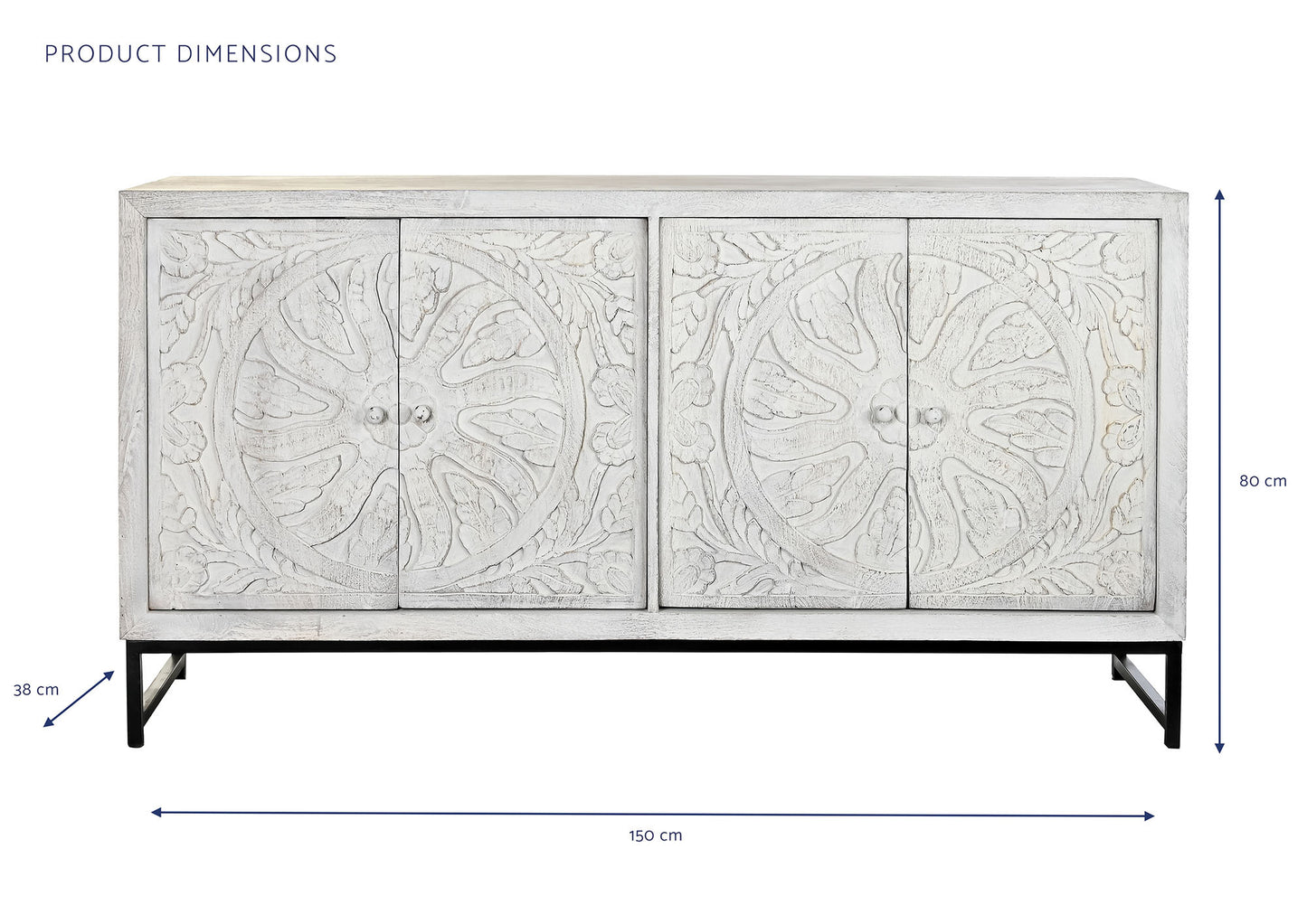 Buffet mango metal 150*38*80cm mandala blanco