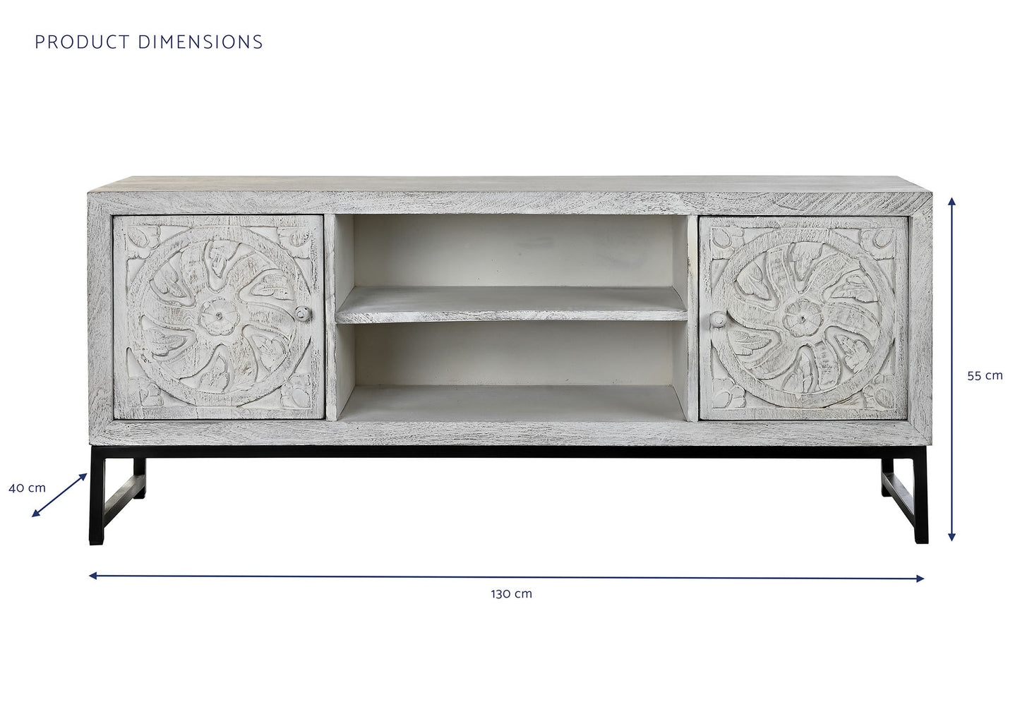 Mueble TV mango metal 130*40*55cm mandala blanco