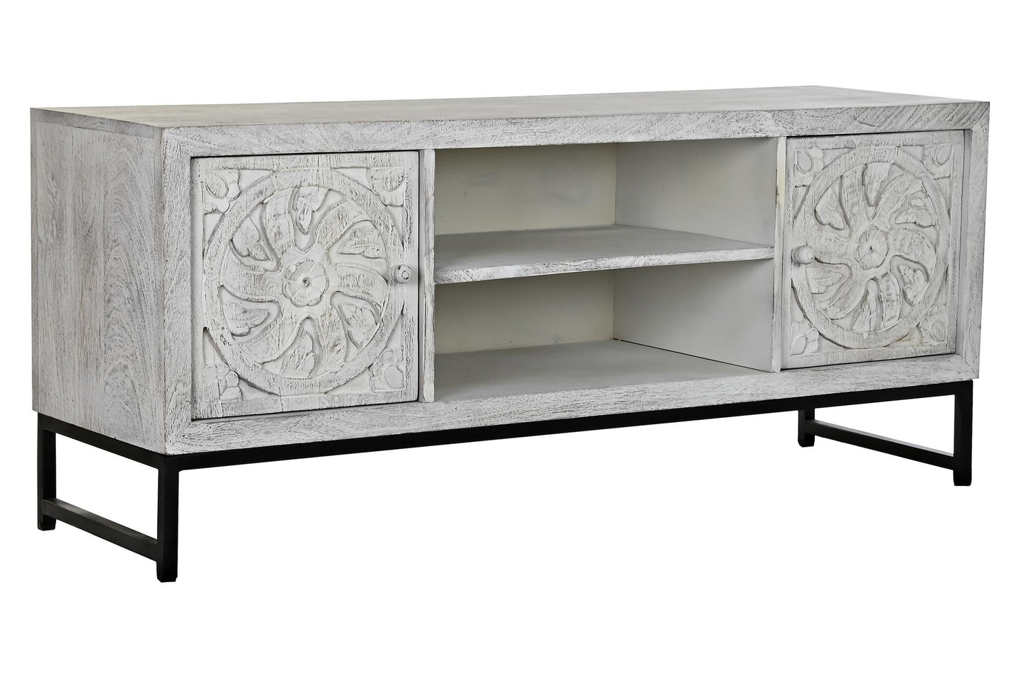 Mueble TV mango metal 130*40*55cm mandala blanco