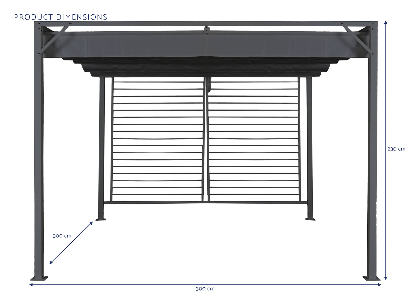 Pergola acero poliester 300*300*230cm gris