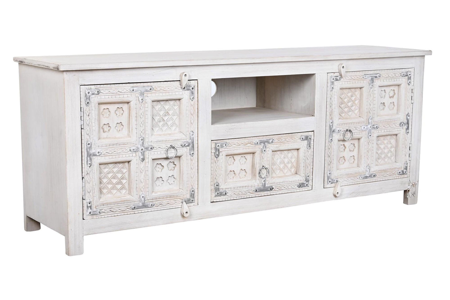 Mueble TV mango madera 151*40*60cm envejecido blanco