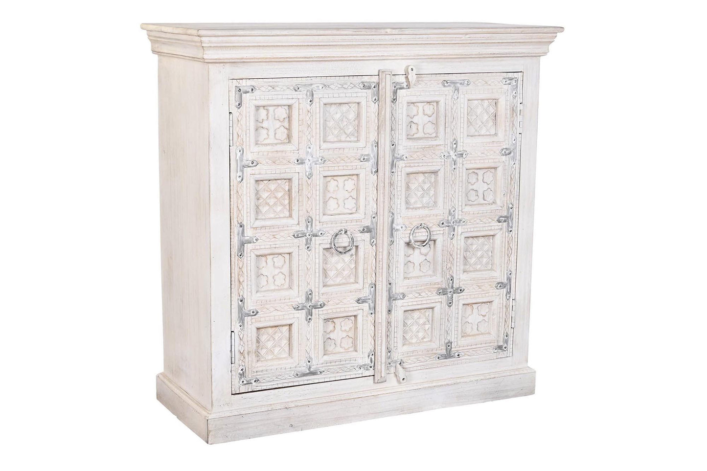 Comoda mango madera 100*40*99cm envejecido blanco