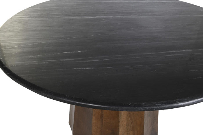 Mesa de comedor de mango y mármol 120 × 120 × 76 cm – Negro