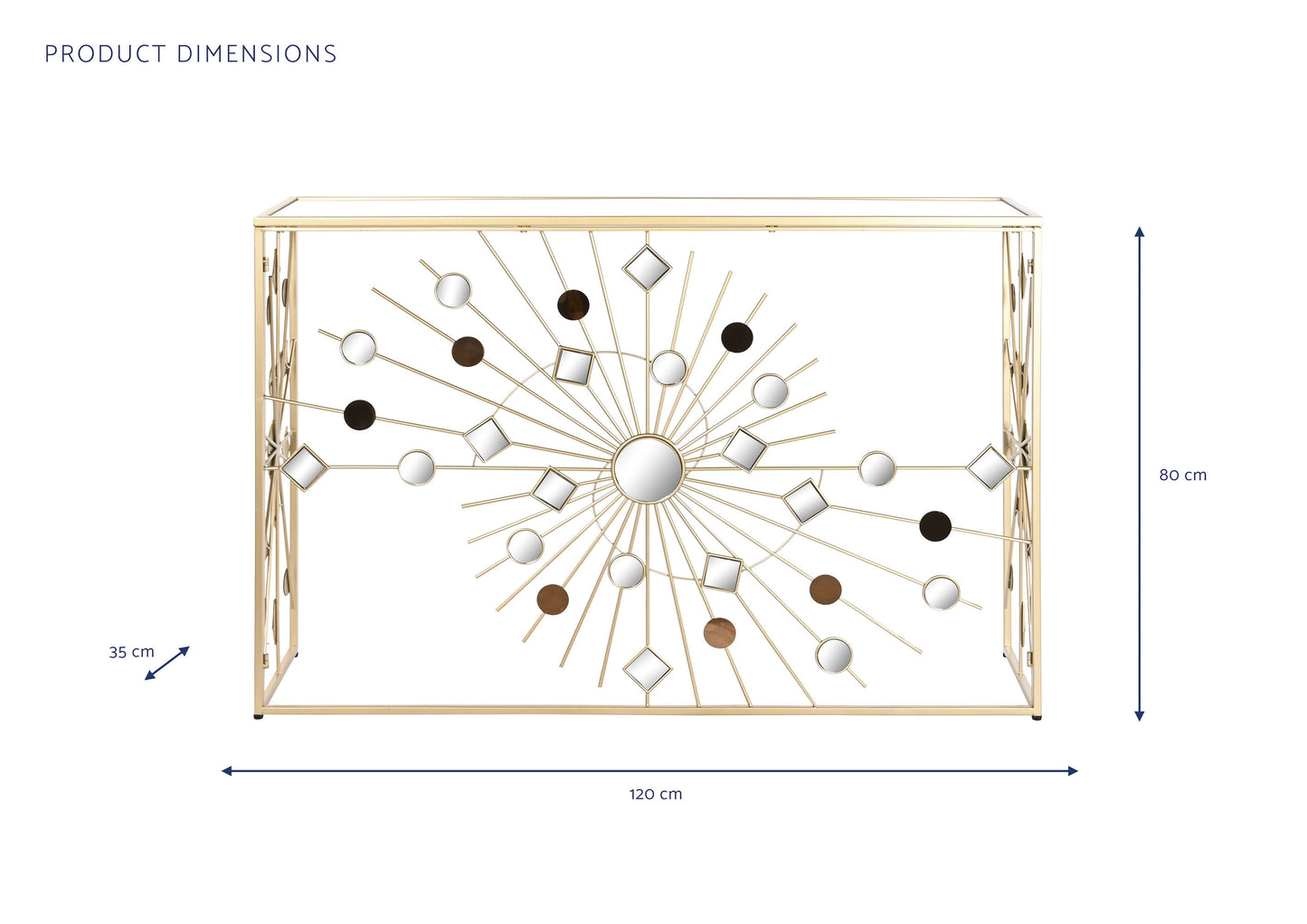 Consola metal cristal 120*35*80cm dorado