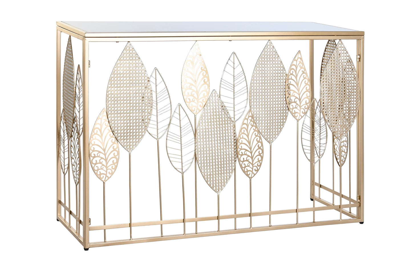 Consola metal cristal 120*40*80cm hojas dorado