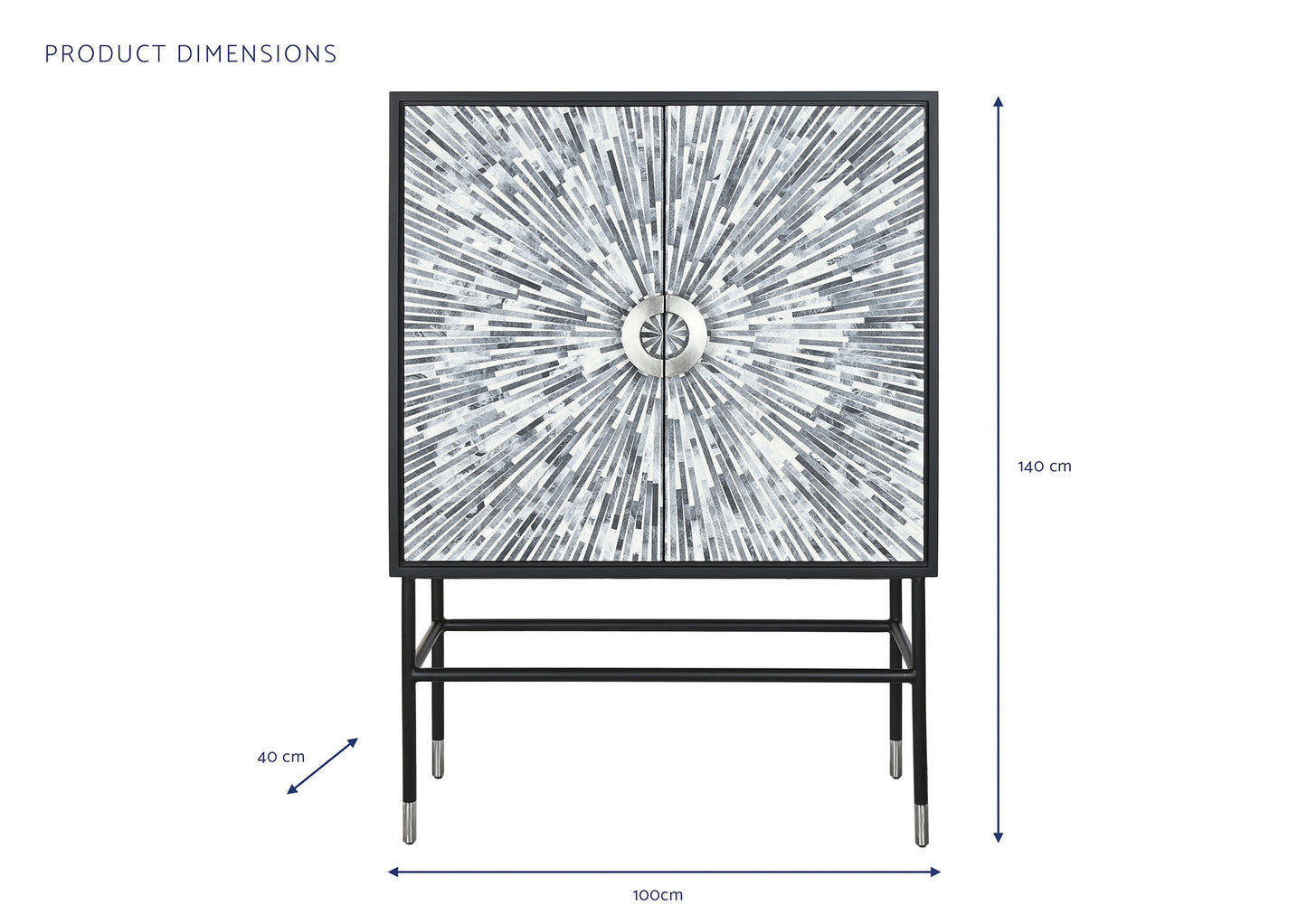 Aparador hueso resina 100*40*140cm taracea negro