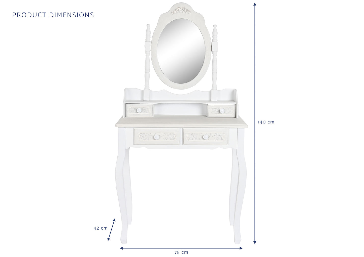 Tocador mdf espejo 75*42*140cm blanco