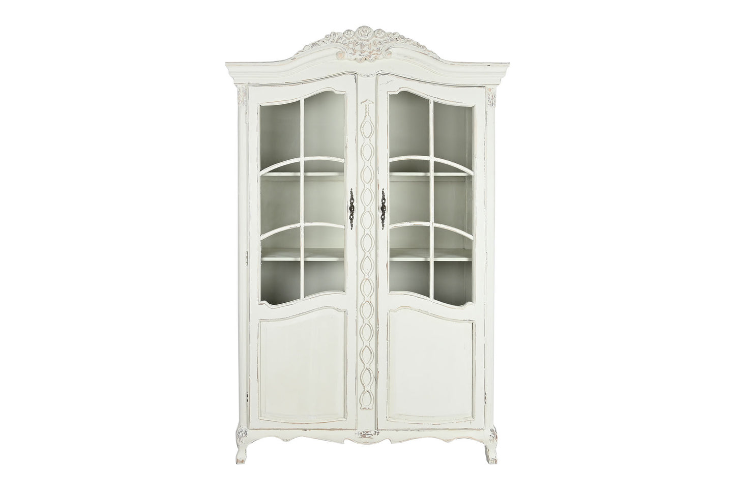 Vitrina pino cristal 133*50*210cm envejecido blanco