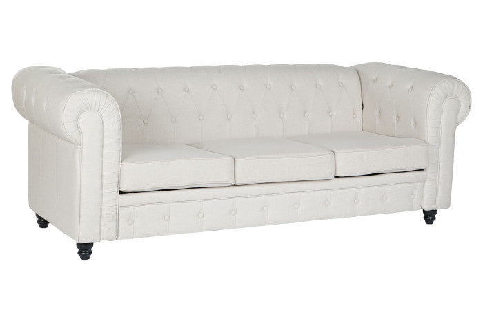 Sofá de Poliéster y Madera Color Crema 209 × 84 × 76 cm