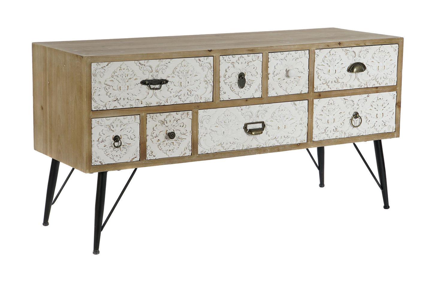 Mueble TV abeto metal 120*40*61cm tallado natural