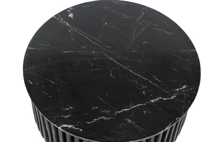 Mesita Auxiliar Mango y Mármol 90x90x45 cm Negra