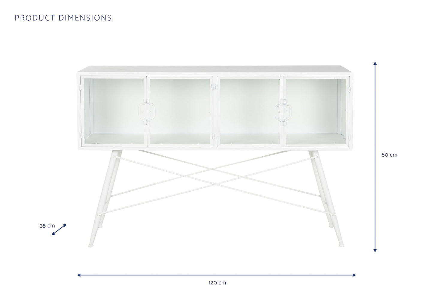 Consola metal cristal 120*35*80cm blanco