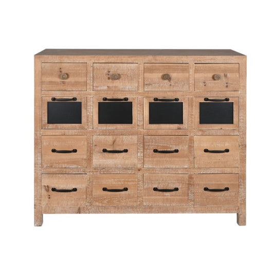 Cajonera abeto metal 110x40x92,5 natural 16 cajones