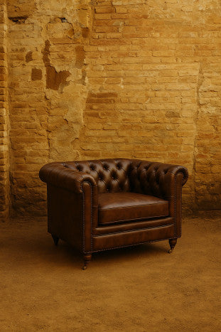 Sillón Piel Chester Cuero Envejecido 84x77x79 cm Marrón Oscuro