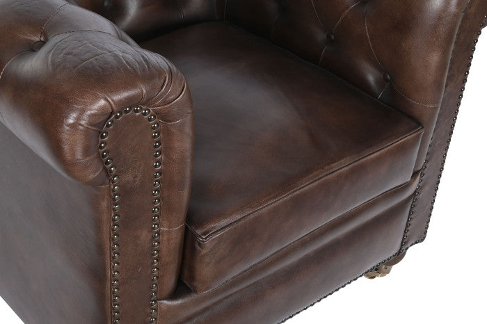 Sillón Piel Chester Cuero Envejecido 84x77x79 cm Marrón Oscuro