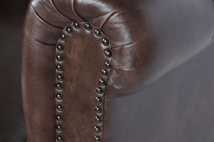 Sillón Piel Chester Cuero Envejecido 84x77x79 cm Marrón Oscuro