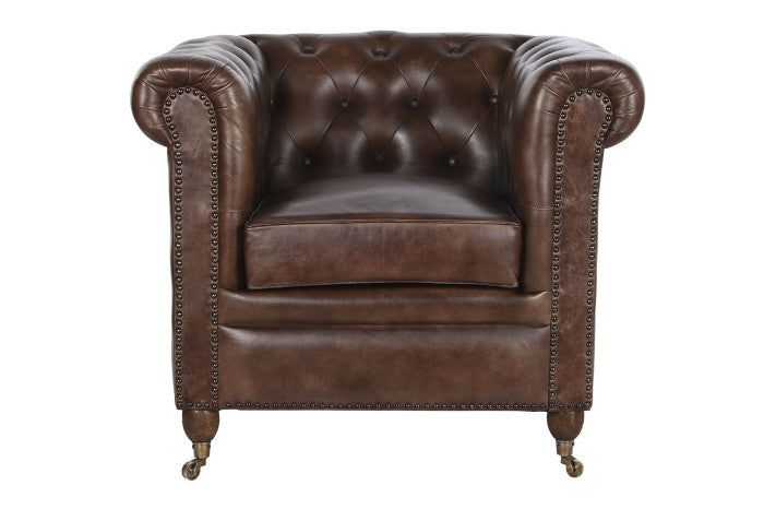 Sillón Piel Chester Cuero Envejecido 84x77x79 cm Marrón Oscuro