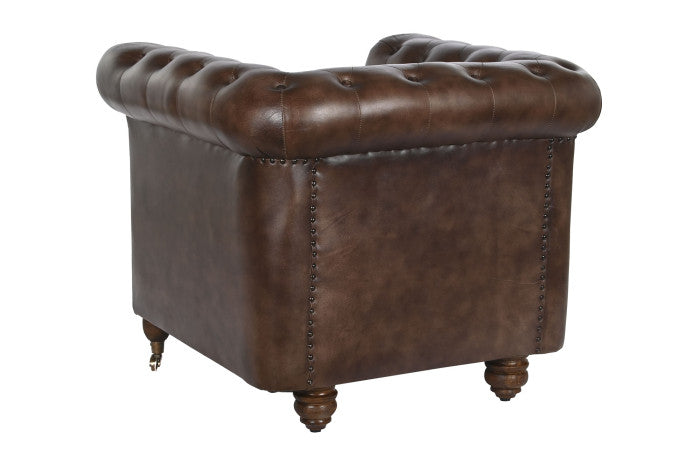 Sillón Piel Chester Cuero Envejecido 84x77x79 cm Marrón Oscuro