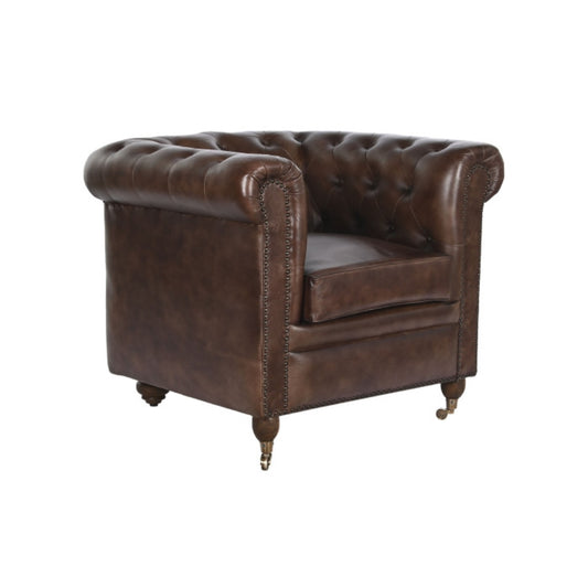 Sillón Piel Chester Cuero Envejecido 84x77x79 cm Marrón Oscuro