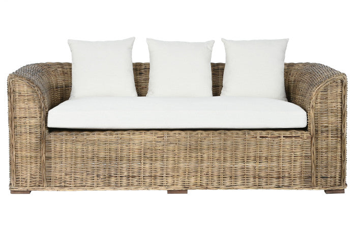 Sofá ratán 174x88x69 cm con cojines algodón natural
