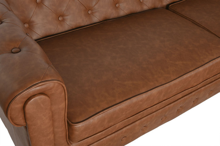 Sofá de Poliéster y Madera 3 Plazas Marrón 218 × 78 × 70 cm