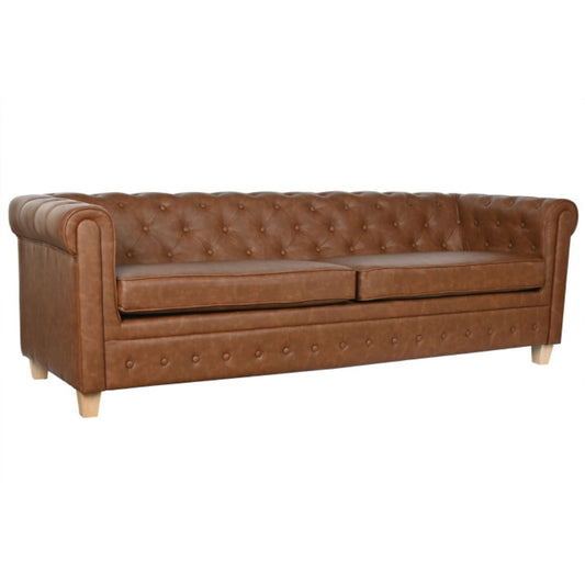 Sofá de Poliéster y Madera 3 Plazas Marrón 218 × 78 × 70 cm