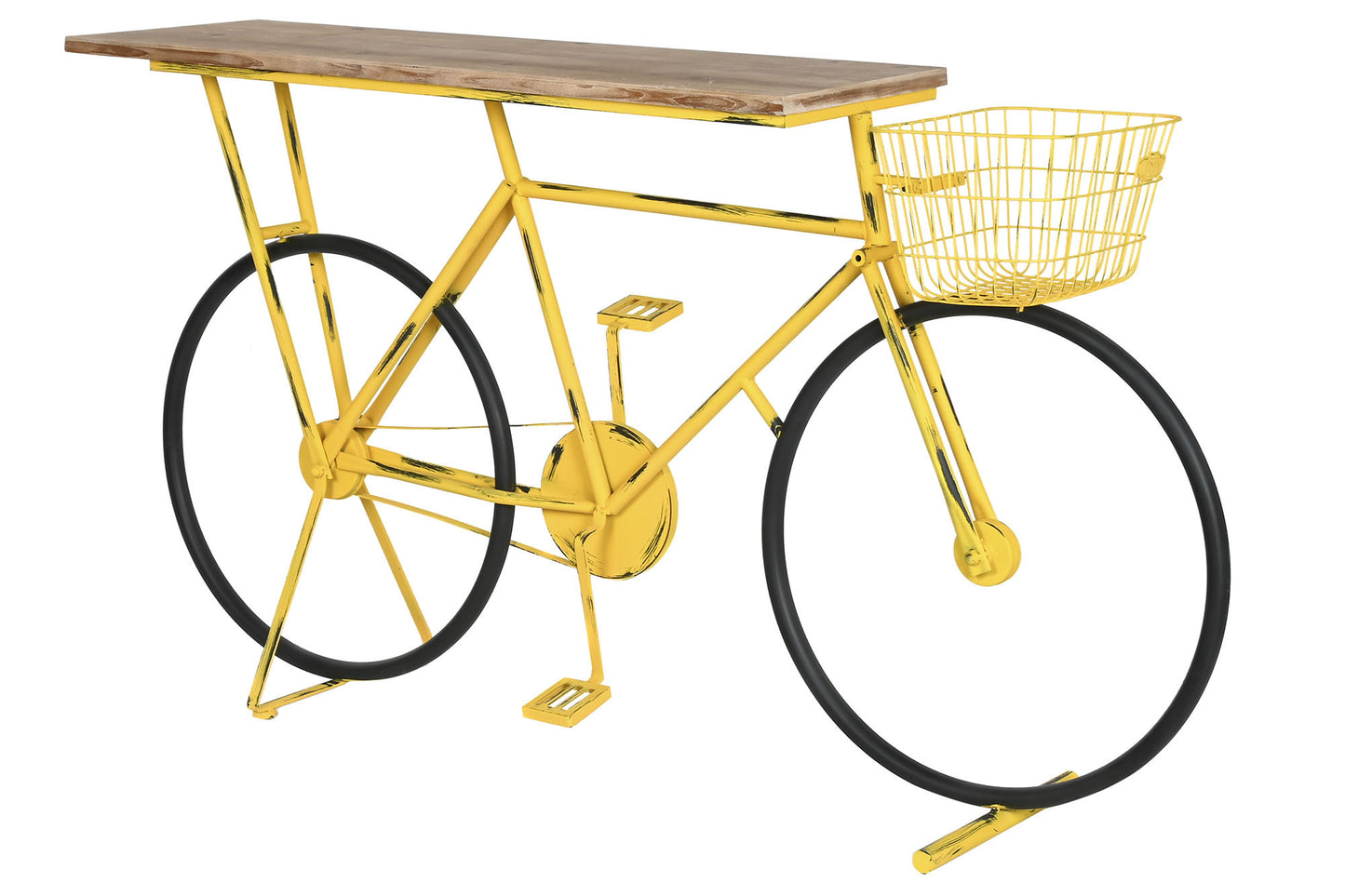 Consola metal madera 160*40*88cm bicicleta amarillo