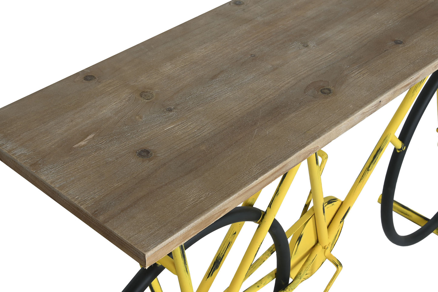 Consola metal madera 160*40*88cm bicicleta amarillo