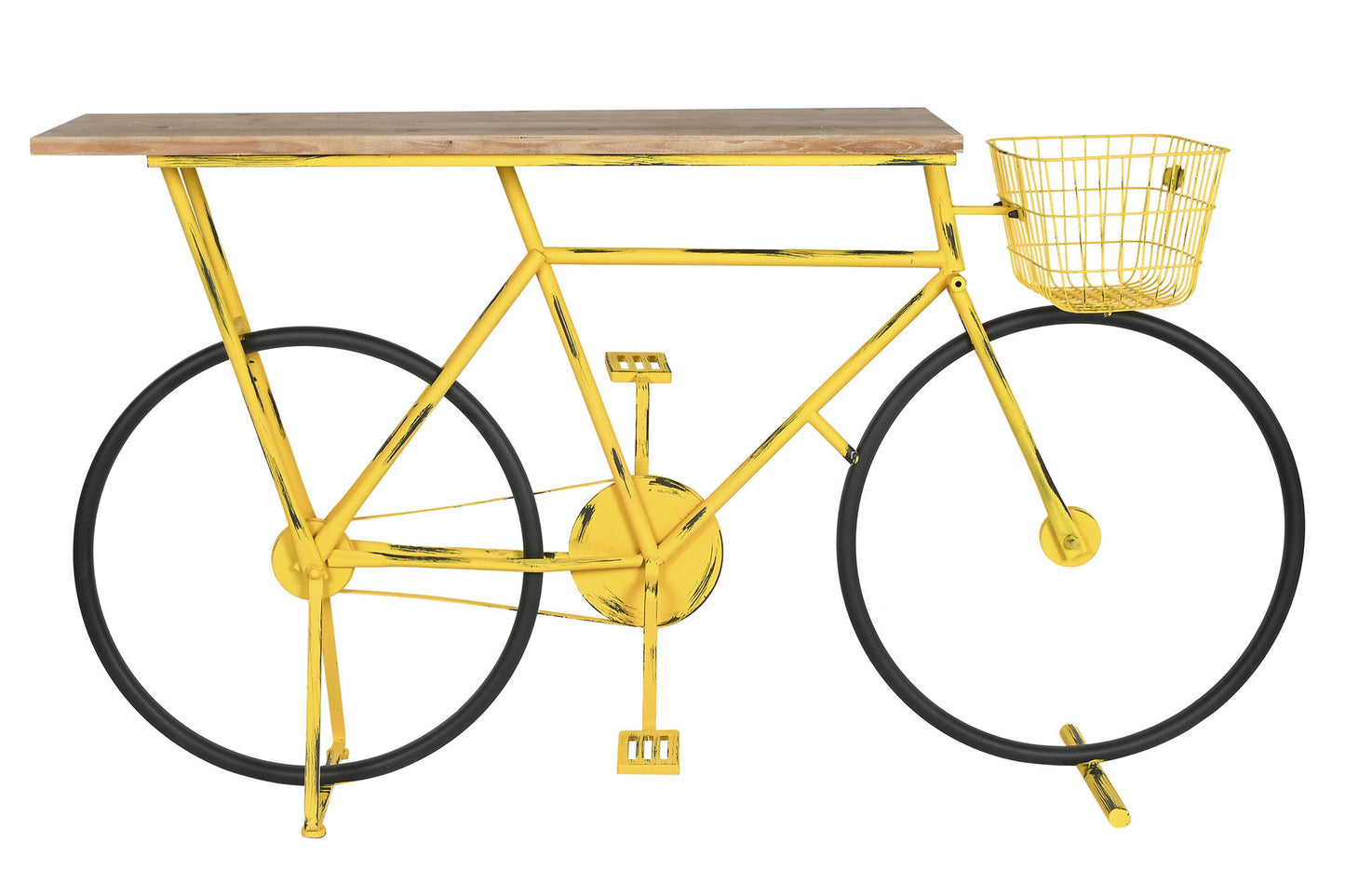 Consola metal madera 160*40*88cm bicicleta amarillo