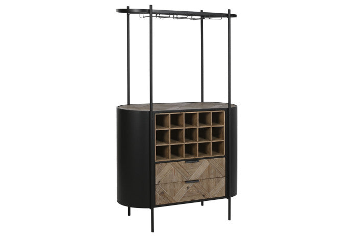 Botellero Abeto y Metal 90x36x150 cm Negro