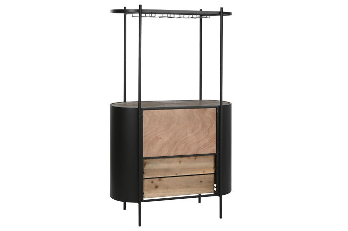 Botellero Abeto y Metal 90x36x150 cm Negro