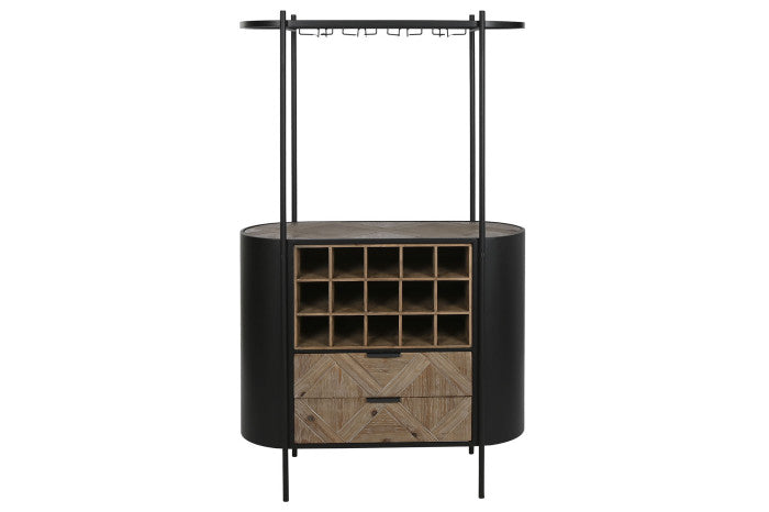 Botellero Abeto y Metal 90x36x150 cm Negro